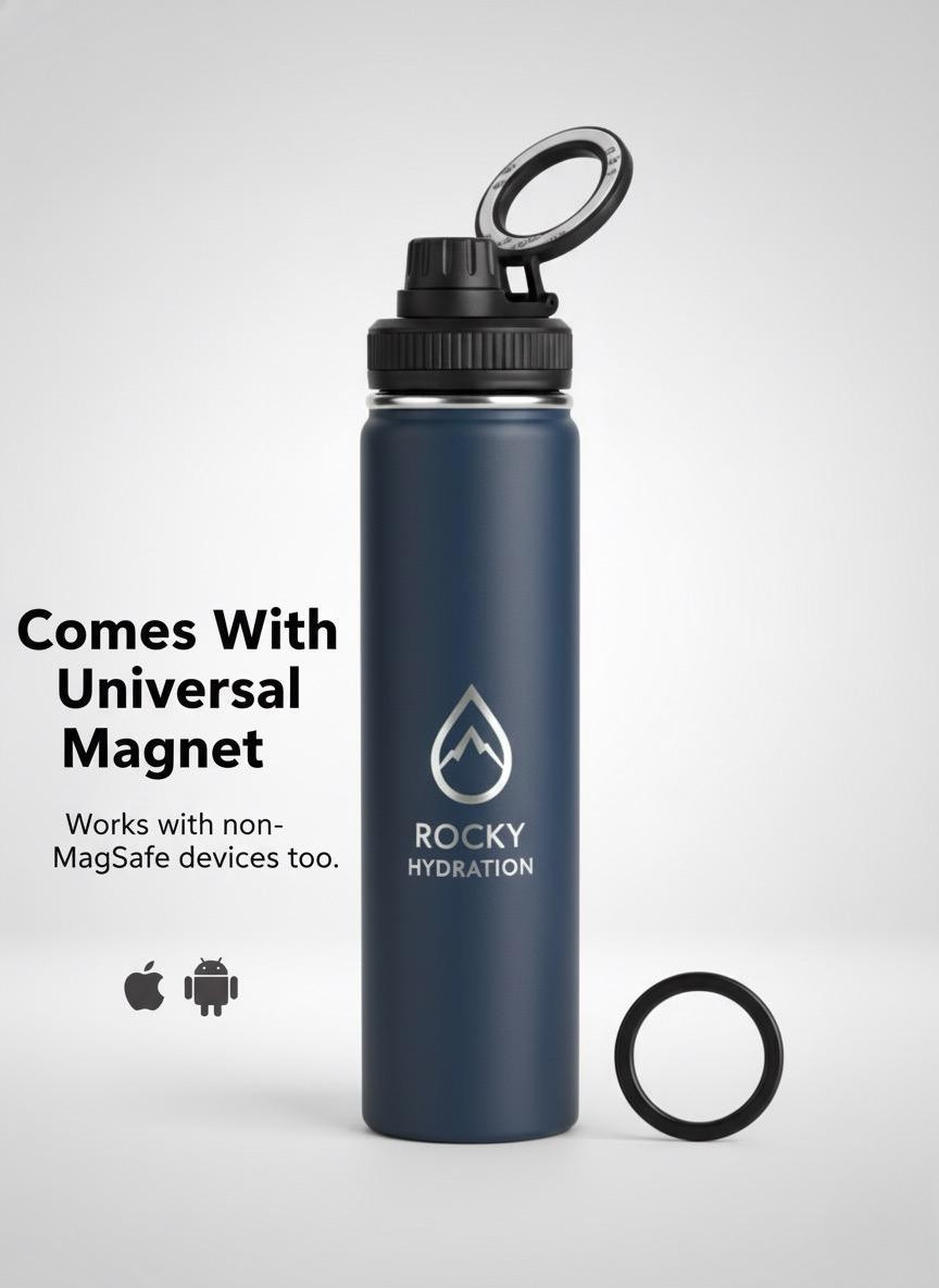 “Navy Blue Classic Flow Bottle – insulated water bottle Canada by Rocky Hydration”