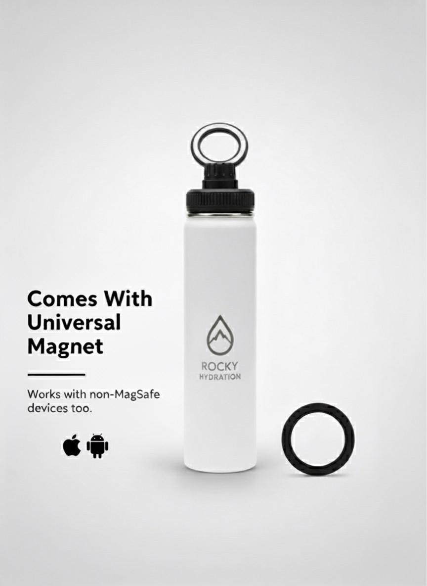 “White Classic Flow Bottle by Rocky Hydration – insulated leakproof bottle Canada”